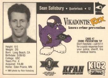 1991 Minnesota Vikings Police #7 Sean Salisbury Back