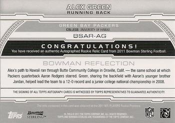 2011 Bowman Sterling - Autographed Relics Blue #BSAR-AG Alex Green Back