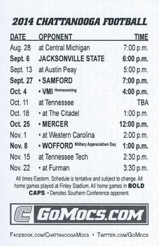 2014 Chattanooga Mocs Schedule Cards #NNO Keon Williams Back