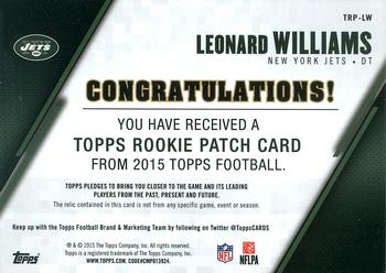 2015 Topps - Rookie Patches #TRP-LW Leonard Williams Back