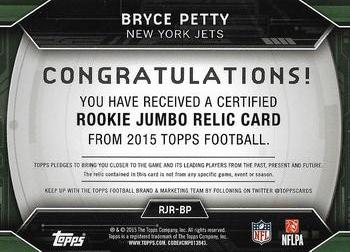 2015 Topps - Rookie Jumbo Relics #RJR-BP Bryce Petty Back