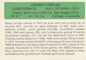 1987 Hygrade Football's All-Time Greats #NNO Johnny Unitas Back