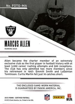 2015 Panini Certified - Fabric of the Game #FOTG-MA Marcus Allen Back