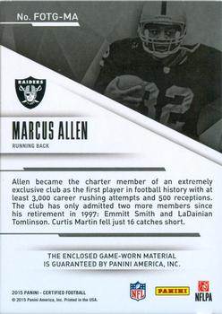 2015 Panini Certified - Fabric of the Game Prime #FOTG-MA Marcus Allen Back