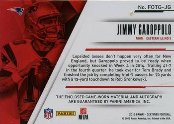 2015 Panini Certified - Fabric of the Game Signatures Prime #FOTG-JG Jimmy Garoppolo Back