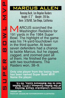 1998 Sports Illustrated for Kids Super Bowl MVPs #NNO Marcus Allen Back