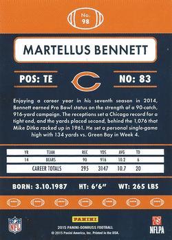 2015 Donruss - Stat Line Career Green #98 Martellus Bennett Back