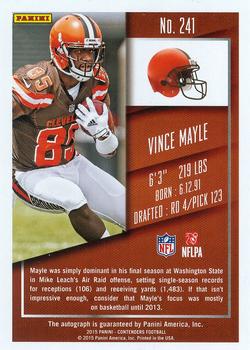 2015 Panini Contenders #241 Vince Mayle Back