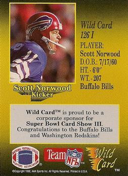 1991 Wild Card - NFL Experience Exchange 10 Stripe #126I Scott Norwood Back