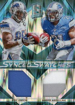 2015 Panini Spectra - Synced Swatches Neon Blue #SS-DET Eric Ebron / Ameer Abdullah Front