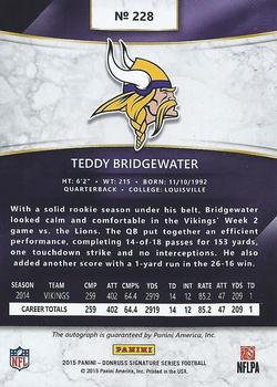 2015 Donruss Signature Series #228 Teddy Bridgewater Back