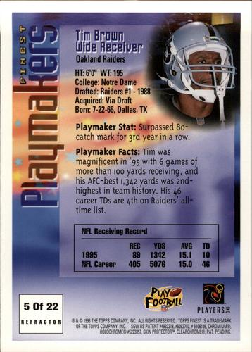 1996 Finest - Pro Bowl Jumbos Refractors #5 Tim Brown Back