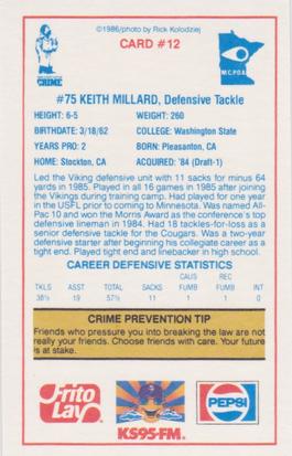 1986 Minnesota Vikings Police #12 Keith Millard Back