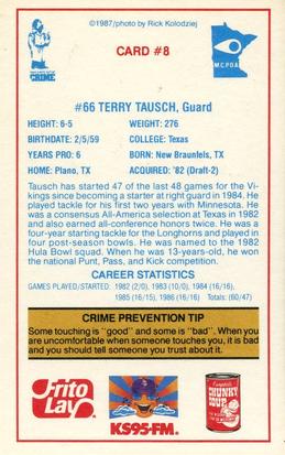 1987 Minnesota Vikings Police #8 Terry Tausch Back
