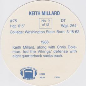 1989 Taystee Minnesota Vikings Discs #9 Keith Millard Back
