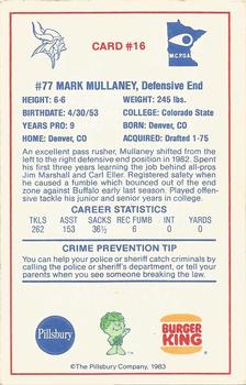 1983 Minnesota Vikings Police #16 Mark Mullaney Back