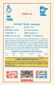 1985 Minnesota Vikings Police #3 Matt Blair Back