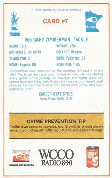1988 Minnesota Vikings Police #7 Gary Zimmerman Back