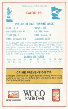 1988 Minnesota Vikings Police #8 Allen Rice Back