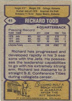 1979 Topps - Cream Colored Back #41 Richard Todd Back