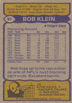 1979 Topps - Cream Colored Back #51 Bob Klein Back