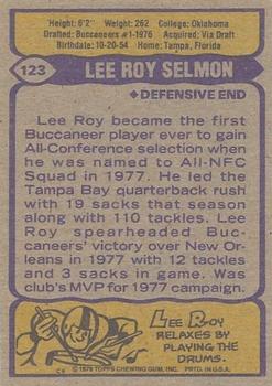 1979 Topps - Cream Colored Back #123 Lee Roy Selmon Back