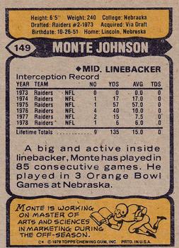 1979 Topps - Cream Colored Back #149 Monte Johnson Back