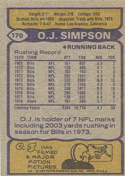 1979 Topps - Cream Colored Back #170 O.J. Simpson Back