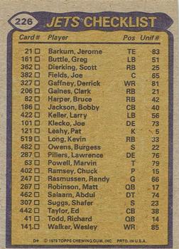 1979 Topps - Cream Colored Back #226 Kevin Long / Wesley Walker / Bobby Jackson / Burgess Owens / Joe Klecko Back