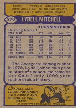 1979 Topps - Cream Colored Back #270 Lydell Mitchell Back
