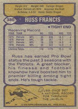 1979 Topps - Cream Colored Back #380 Russ Francis Back