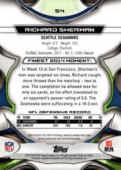2015 Finest - Refractor #54 Richard Sherman Back