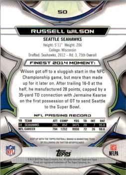 2015 Finest - Black Refractor #50 Russell Wilson Back
