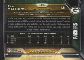 2015 Topps Chrome - Blue Wave Refractor #45 Clay Matthews Back