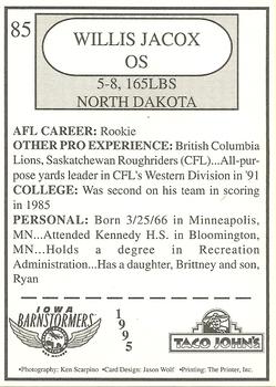 1995 Taco John's Iowa Barnstormers (AFL) #NNO Willis Jacox Back