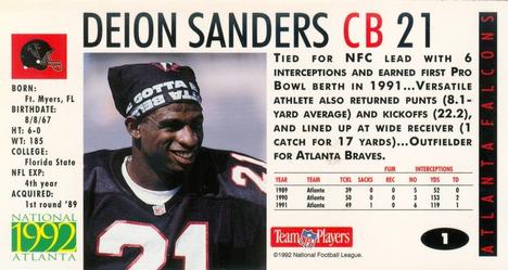 1992 GameDay Atlanta National Convention #1 Deion Sanders Back