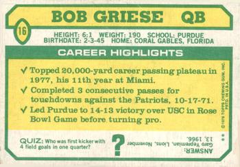 1978 Topps Holsum #16 Bob Griese Back