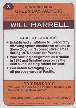 1977 Topps Holsum Green Bay Packers & Minnesota Vikings #3 Will Harrell Back