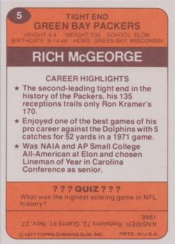 1977 Topps Holsum Green Bay Packers & Minnesota Vikings #5 Rich Mcgeorge Back