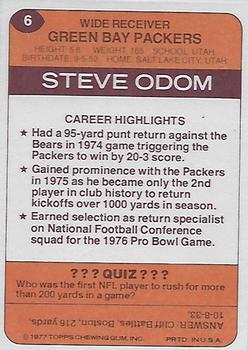 1977 Topps Holsum Green Bay Packers & Minnesota Vikings #6 Steve Odom Back