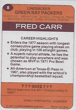 1977 Topps Holsum Green Bay Packers & Minnesota Vikings #8 Fred Carr Back