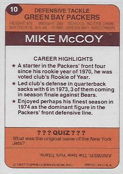 1977 Topps Holsum Green Bay Packers & Minnesota Vikings #10 Mike McCoy Back