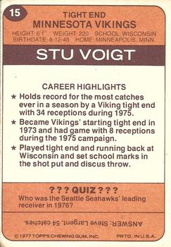1977 Topps Holsum Green Bay Packers & Minnesota Vikings #15 Stu Voigt Back