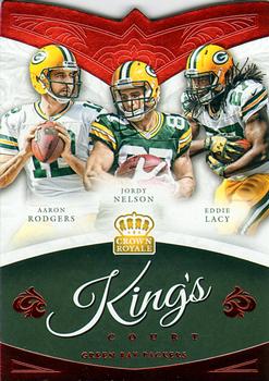 2015 Panini Crown Royale - King's Court Die Cuts Red #KC1 Aaron Rodgers / Eddie Lacy / Jordy Nelson Front
