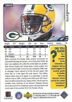 1998 Upper Deck ShopKo Green Bay Packers I #GB40 Tyrone Davis Back