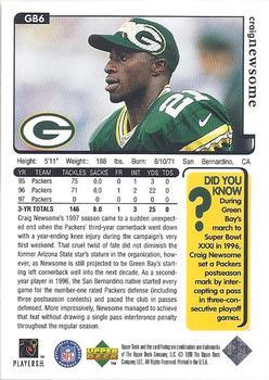 1998 Upper Deck ShopKo Green Bay Packers I - Title Defense #GB6 Craig Newsome Back