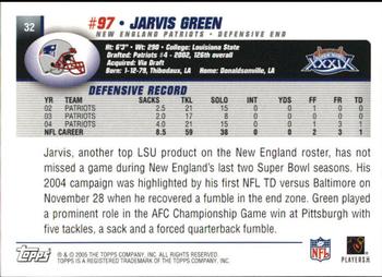 2005 Topps New England Patriots Super Bowl XXXIX Champions #32 Jarvis Green Back