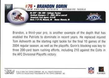 2005 Topps New England Patriots Super Bowl XXXIX Champions #37 Brandon Gorin Back