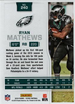 2016 Score #240 Ryan Mathews Back