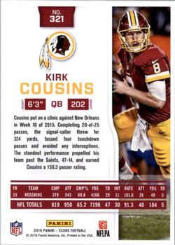 2016 Score #321 Kirk Cousins Back